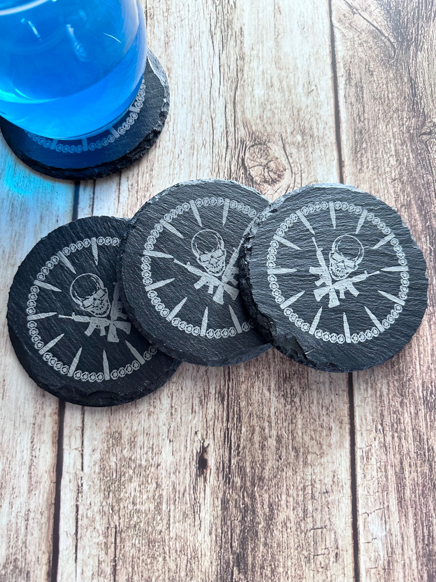 Skull and Bullets Slate Coaster Set