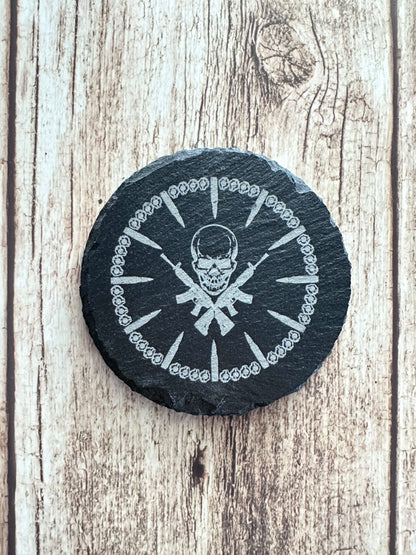 Skull and Bullets Slate Coaster Set