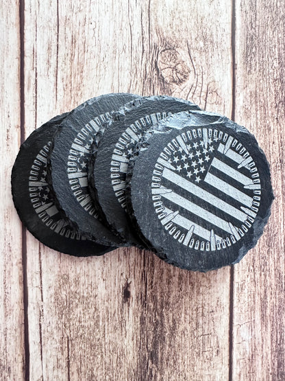Flag and Bullets Slate Coaster Set