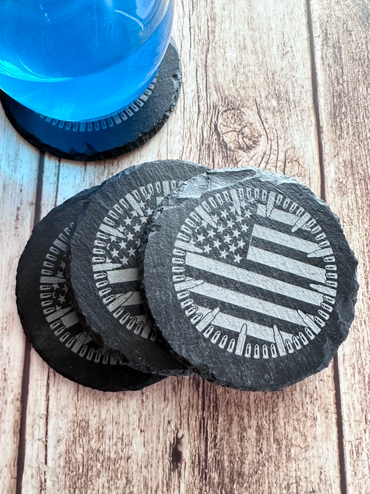 Flag and Bullets Slate Coaster Set