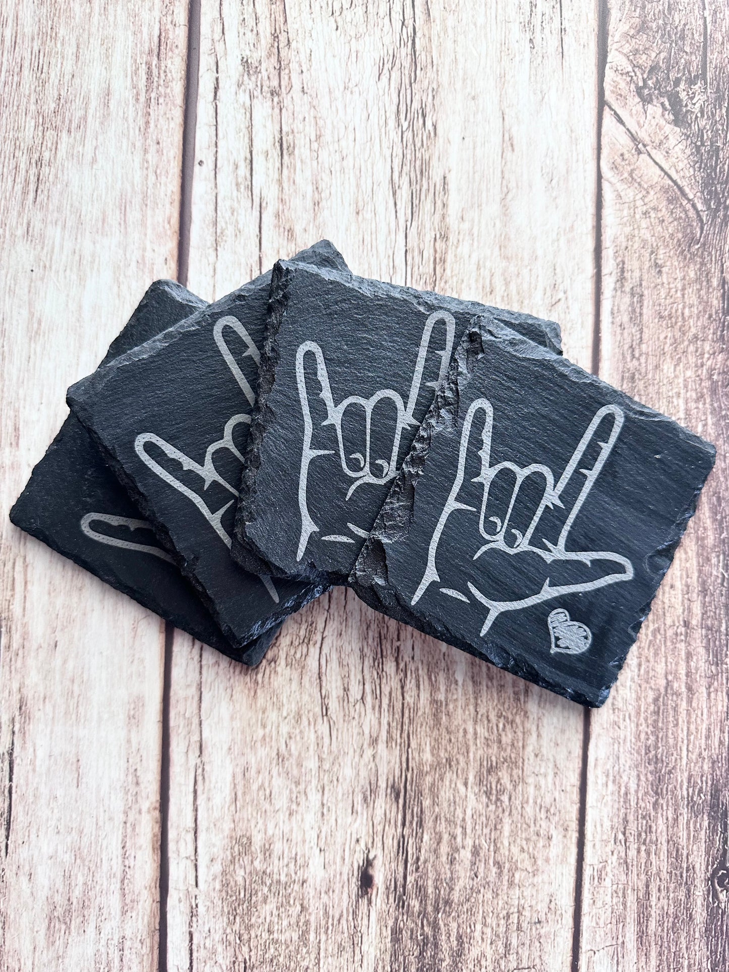 I Love You Sign Language Slate Coaster Set