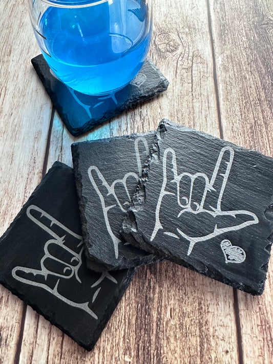 I Love You Sign Language Slate Coaster Set