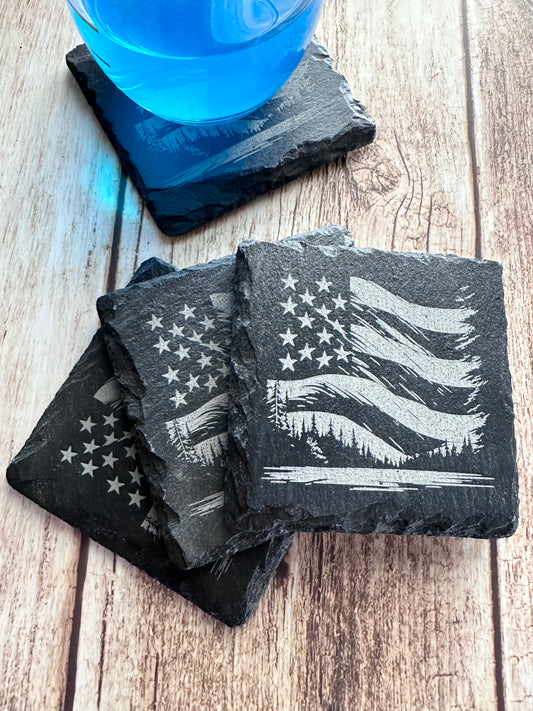Forest Flag Slate Coaster Set